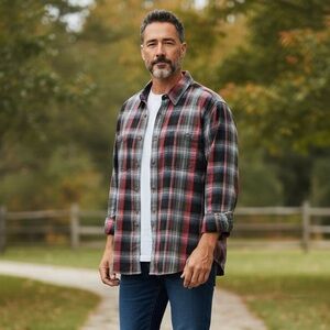 Duluth Trading Mens Free Swingin' Flannel Relaxed Fit Shirt 3XL Black Gray Plaid